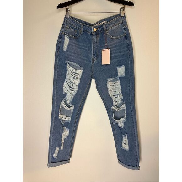 Distressed Ripped Knee boyfriend Jeans - Picture 6 of 11